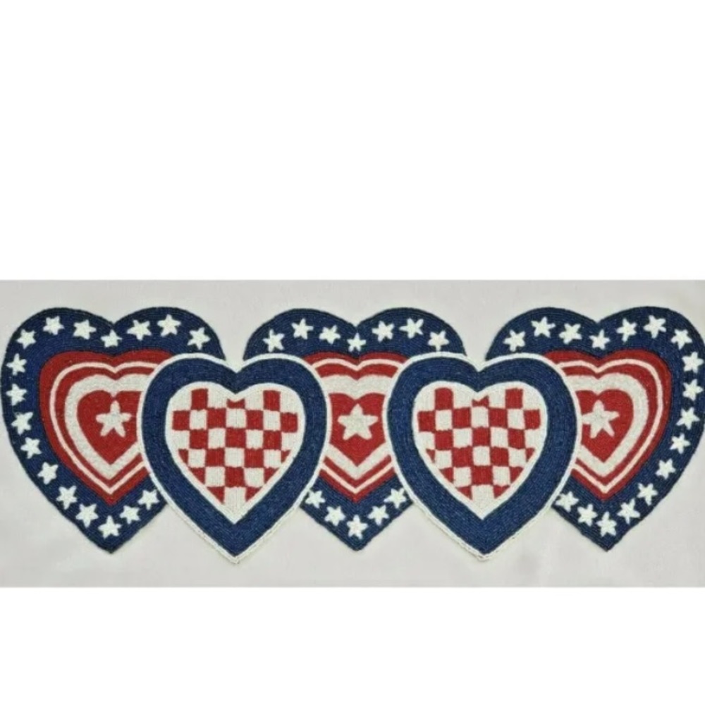 Patriotic Hearts Beaded TableRunner Centerpiece Holiday July 4th Red White Blue